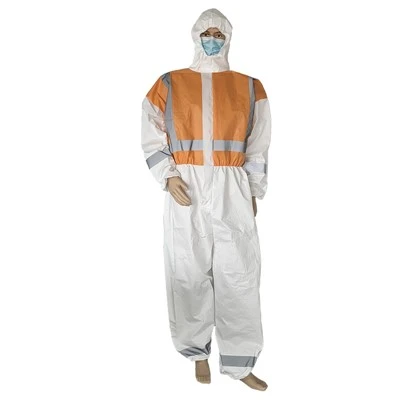 סרבל מגן חד פעמי עם חשיפה גבוהה סרבל בטיחות HI-VIZ עם סרט מחזיר אור